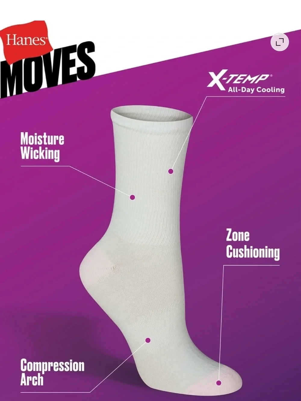Hanes Moves Compression Arch Crew Socks - Gray & White - 10 Pack